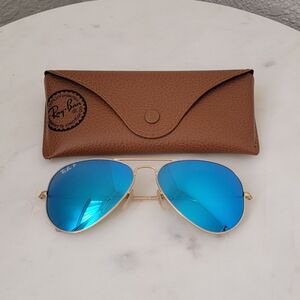 Ray-Ban Polarized Aviator Flash Lenses Blue Mirrored Authentic Sunglasses